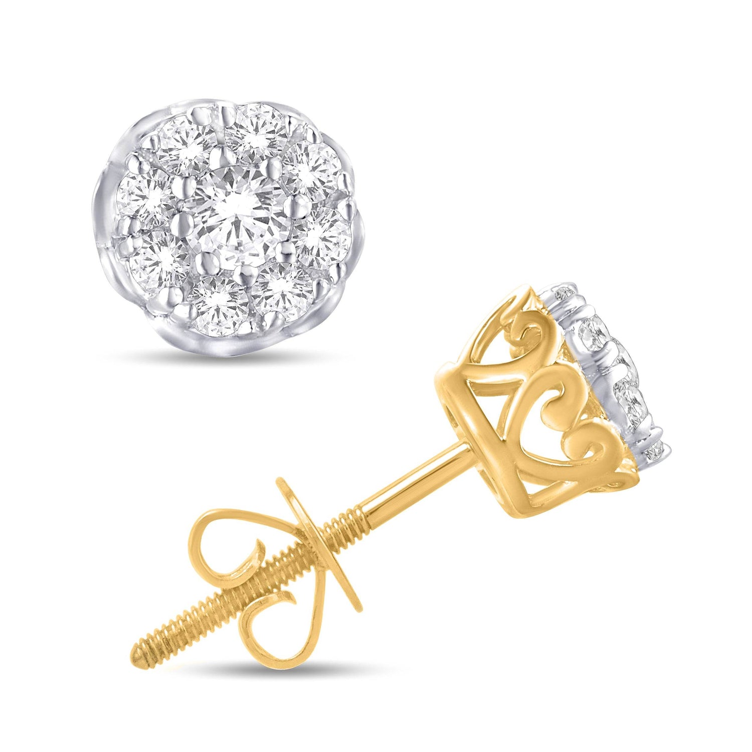 10 Karat Yellow Gold 0.25 Carat Diamond Flower Earrings - Picasso Gold & Diamond Jewelry