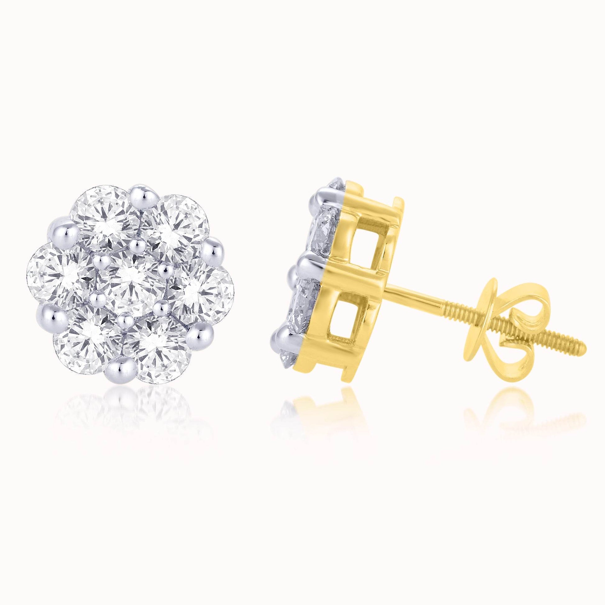 14 Karat Yellow Gold 0.50 Carat Diamond Flower Earrings - Picasso Gold & Diamond Jewelry