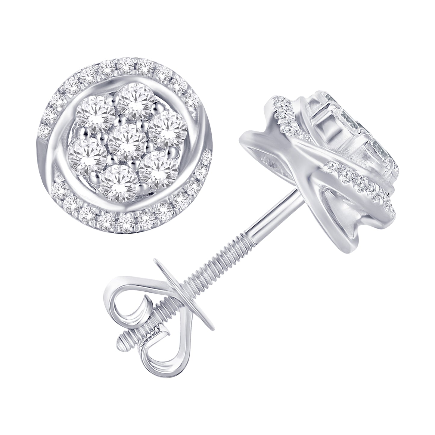 10 Karat White Gold 0.50 Carat Diamond Flower Earrings-0125907-WG