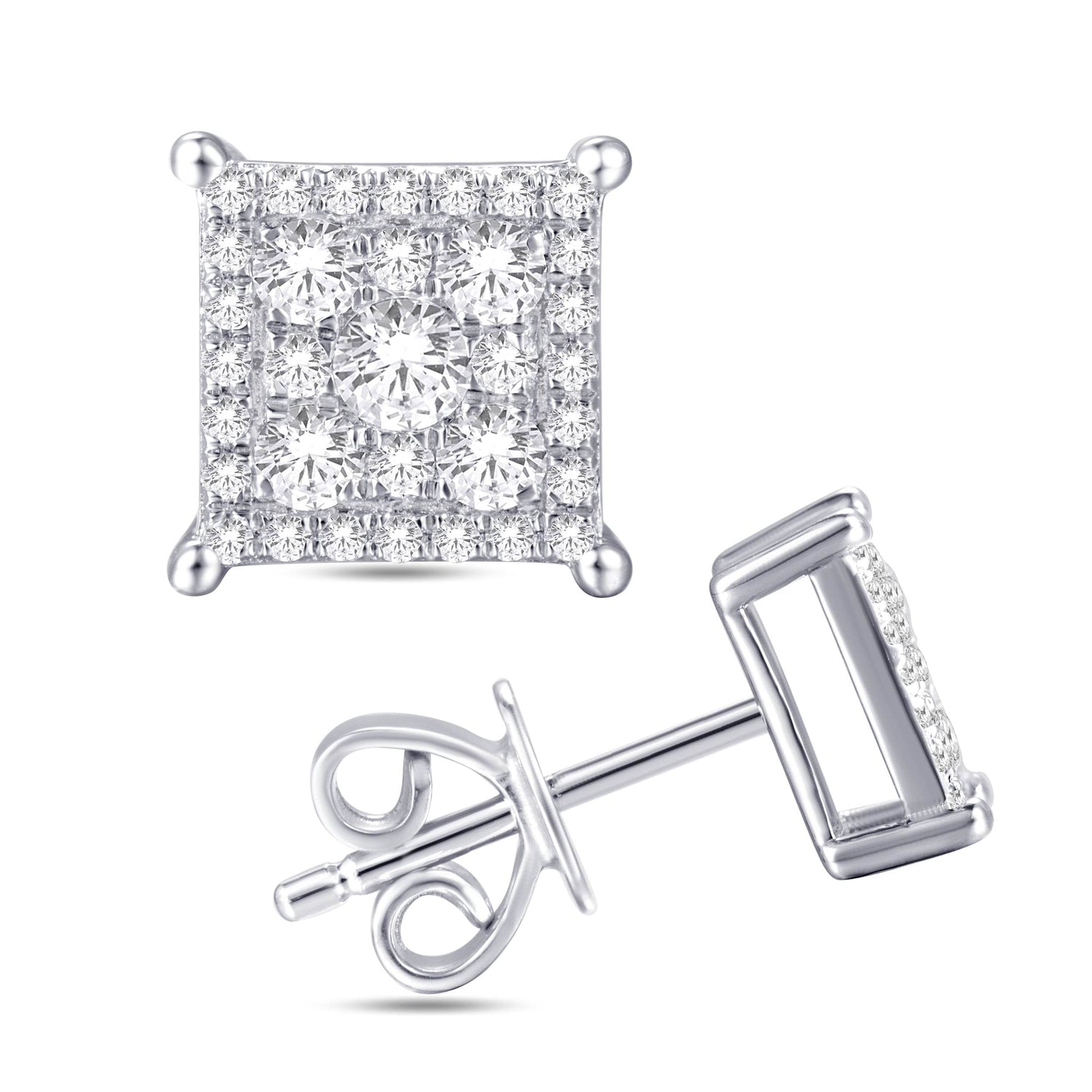 10 Karat White Gold 1.06 Carat Diamond Square Earrings - Picasso Gold & Diamond Jewelry