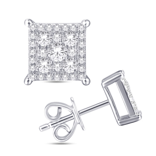 10 Karat White Gold 1.06 Carat Diamond Square Earrings-0125921-WG