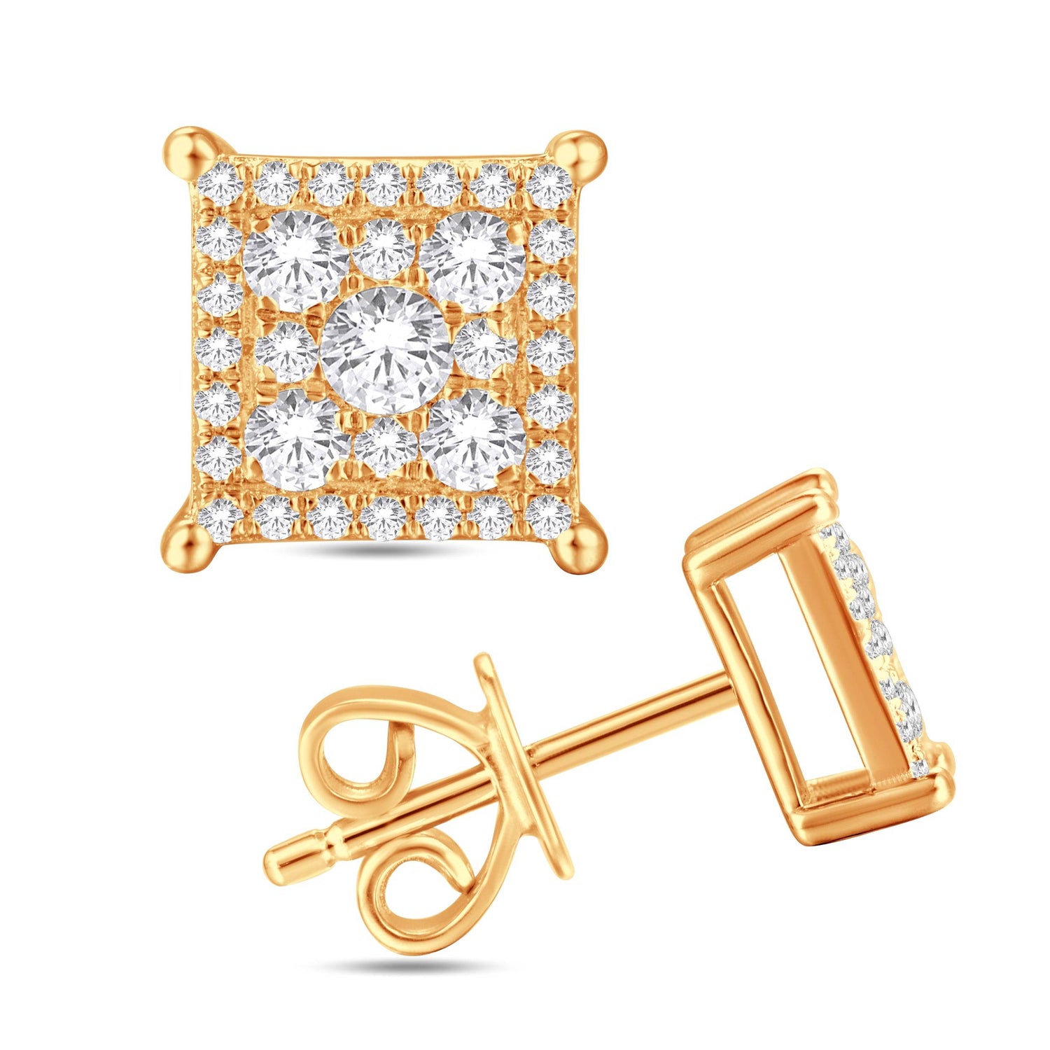 10 Karat All Yellow Gold 0.49 Carat Diamond Square Earrings - Picasso Gold & Diamond Jewelry
