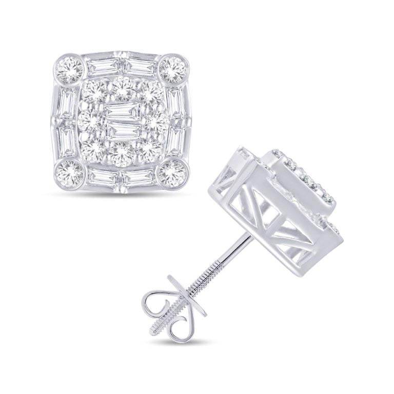 10 Karat White Gold 1.26 Carat Diamond Square Earrings - Picasso Gold & Diamond Jewelry