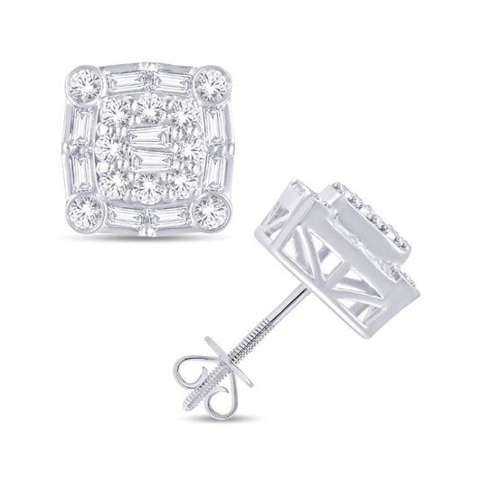 10 Karat White Gold 1.26 Carat Diamond Square Earrings-0126009-WG