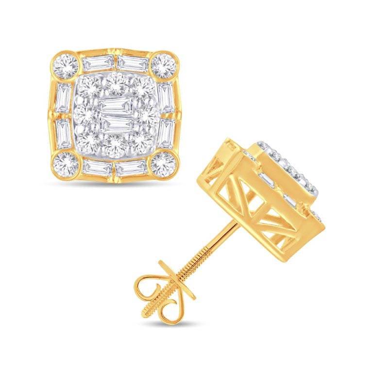 10 Karat Yellow Gold 1.06 Carat Diamond Square Earrings - Picasso Gold & Diamond Jewelry