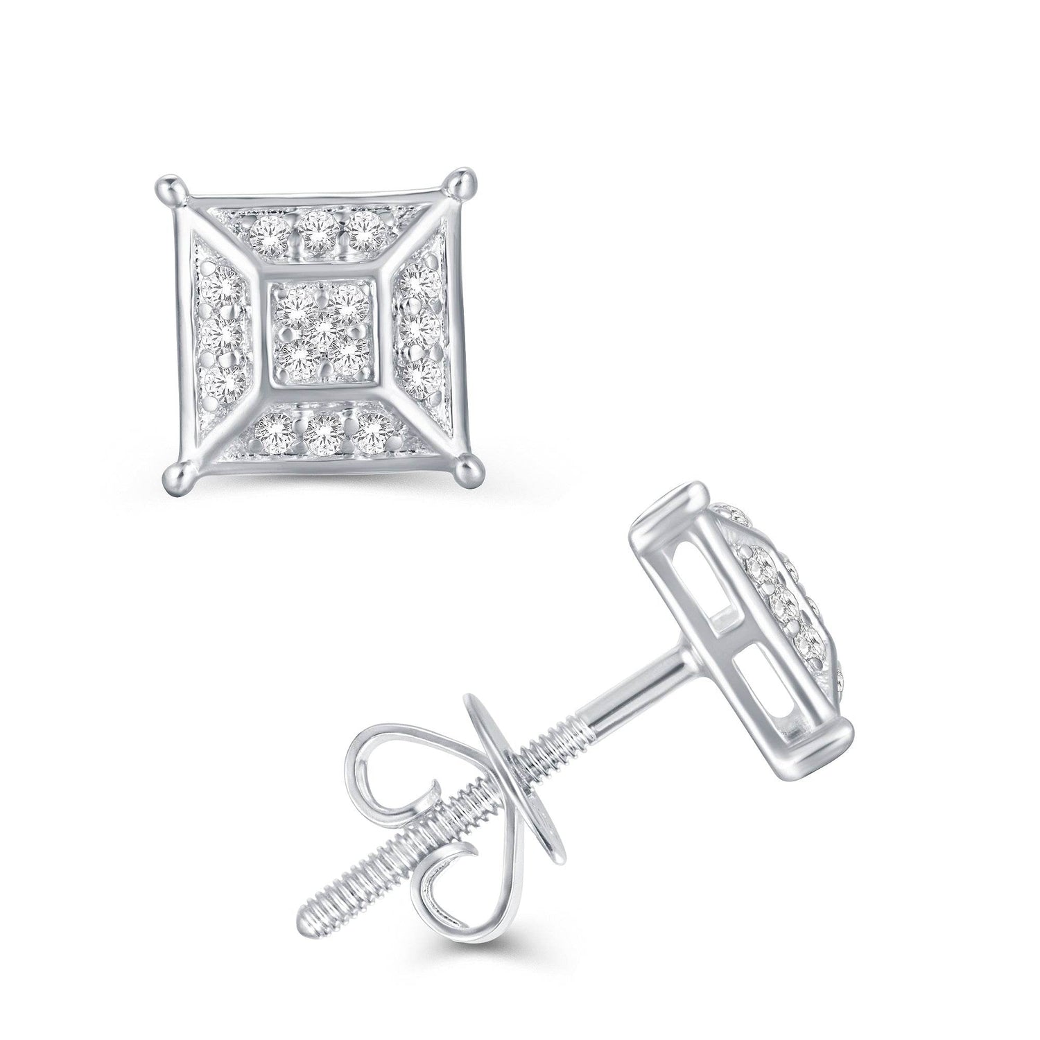 10 Karat White Gold 0.10 Carat Diamond Asscher Earrings - Picasso Gold & Diamond Jewelry