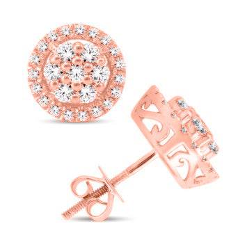 10 Karat All Rose Gold 0.95 Carat Diamond Round Earrings - Picasso Gold & Diamond Jewelry