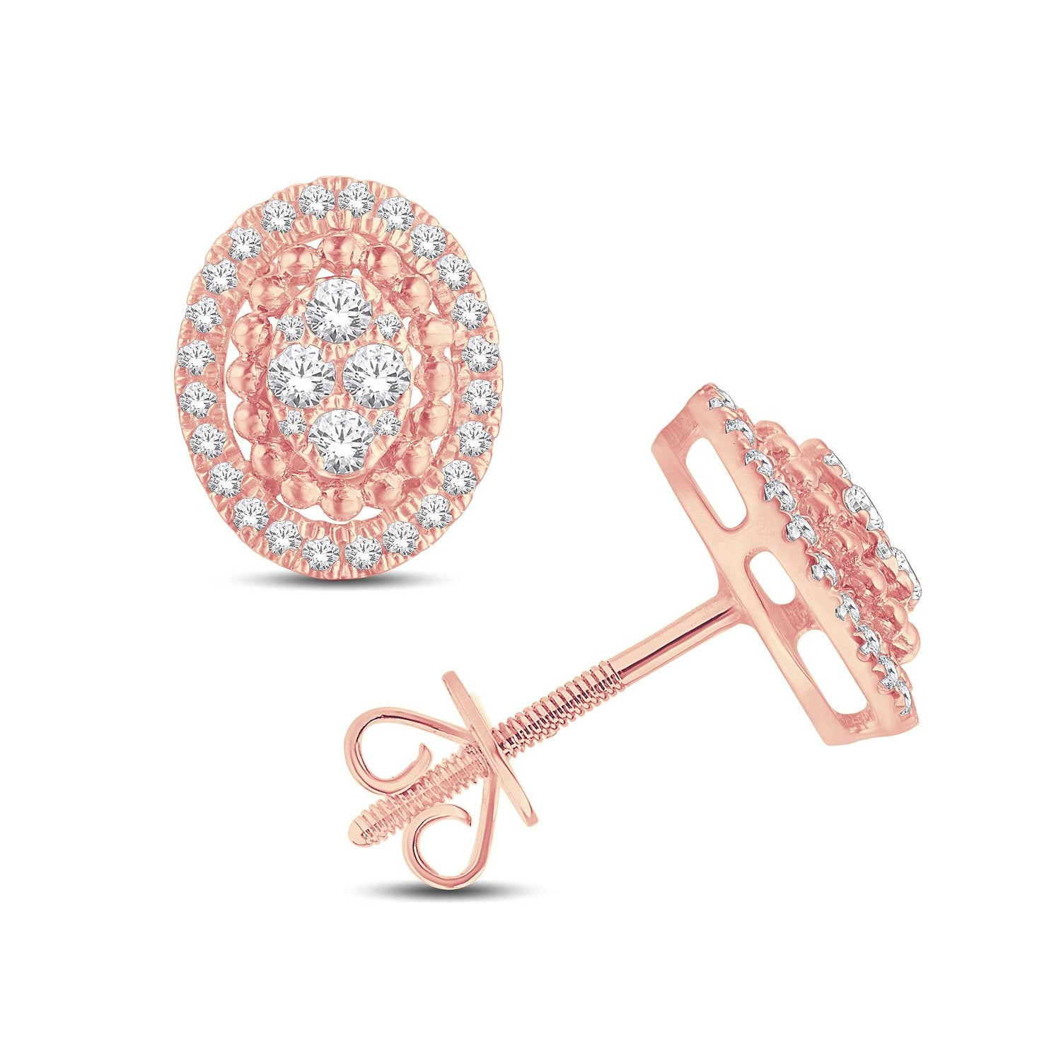 10 Karat All Rose Gold 0.30 Carat Diamond Oval Earrings - Picasso Gold & Diamond Jewelry