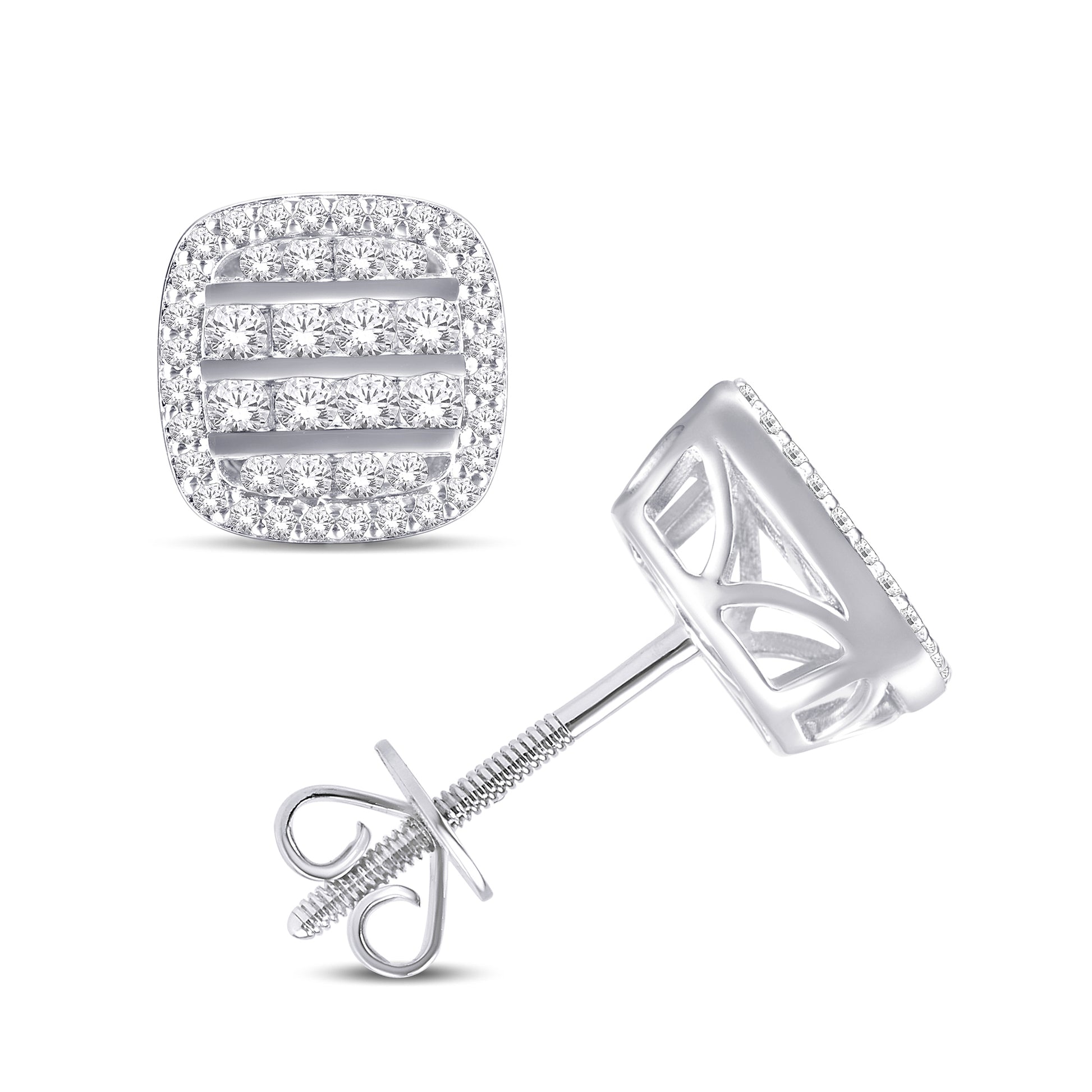 10 Karat White Gold 0.50 Carat Diamond Cushion Earrings-0126880-WG