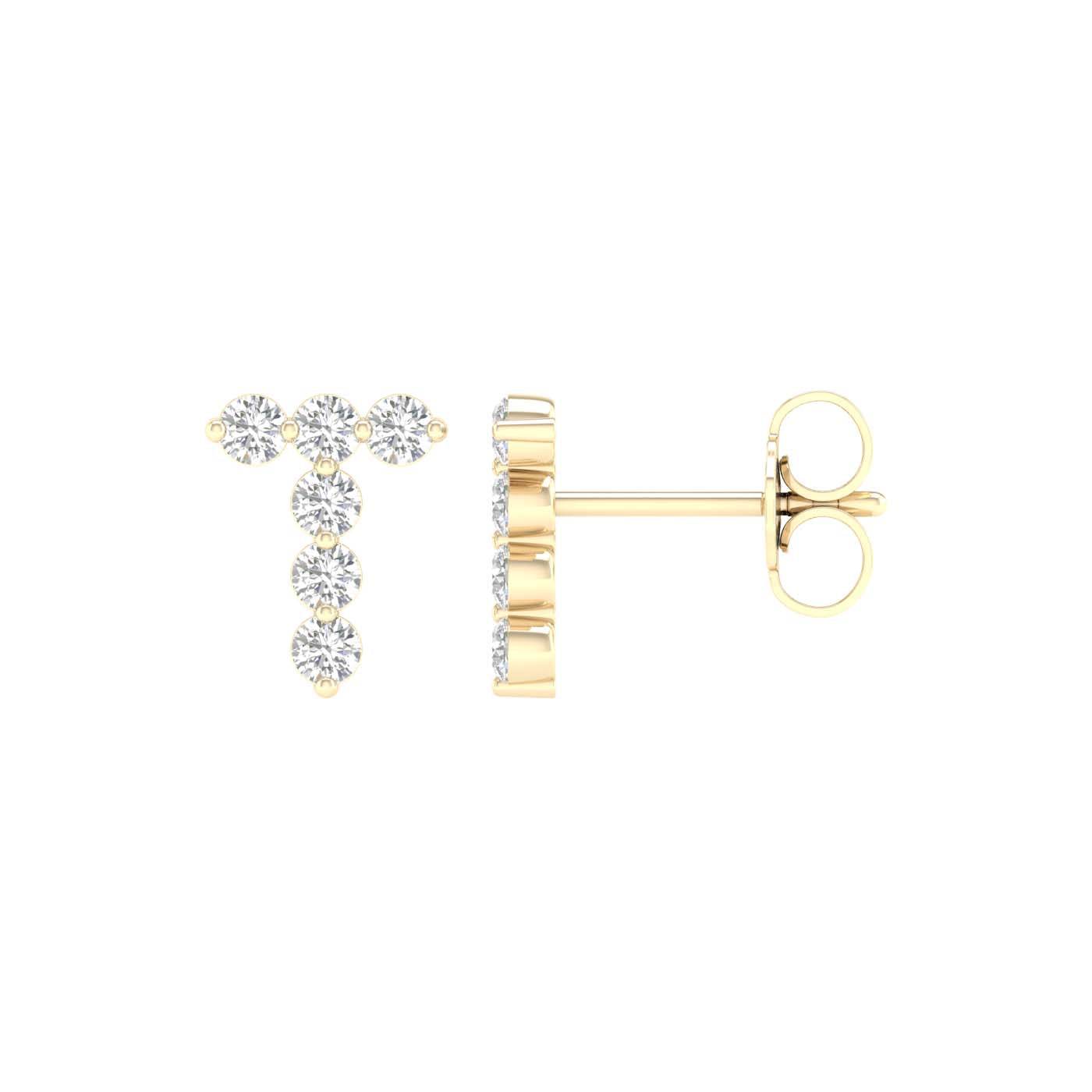 10 Karat Yellow Gold 0.25 Carat Diamond Initial (T) Earrings-0127825-YG
