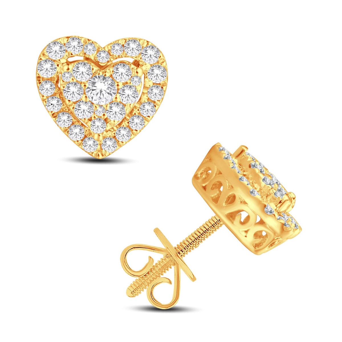 14 Karat All Yellow Gold 0.75 Carat Diamond Heart Earrings - Picasso Gold & Diamond Jewelry
