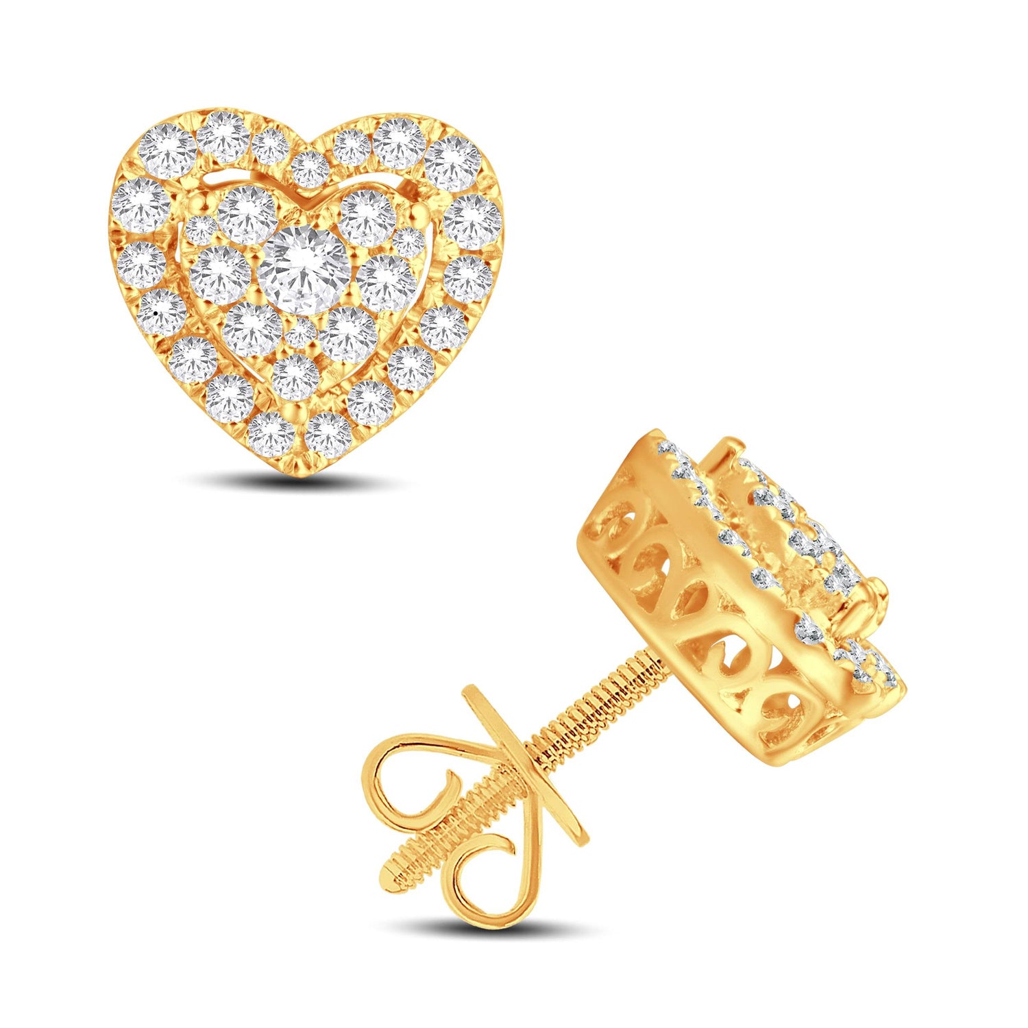 14 Karat All Yellow Gold 0.75 Carat Diamond Heart Earrings - Picasso Gold & Diamond Jewelry
