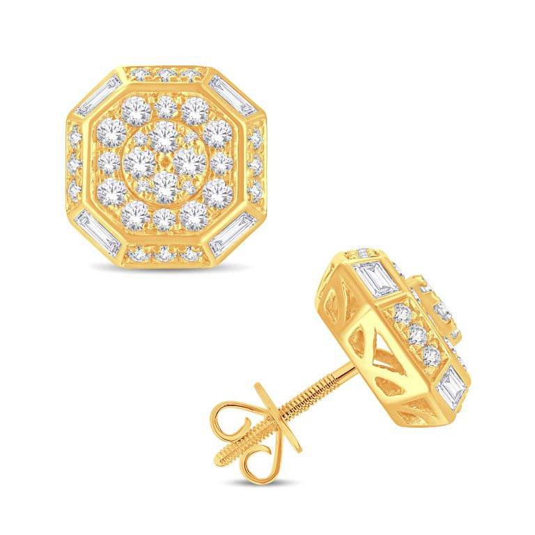 10 Karat All Yellow Gold 1.12 Carat Diamond Octagon Earrings - Picasso Gold & Diamond Jewelry