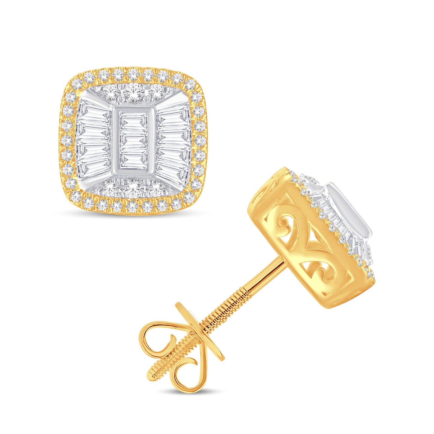 14 Karat Two-Tone (Yellow and White) Gold 0.57 Carat Diamond Cushion Earrings-0128190-YW - Picasso Gold & Diamond Jewelry