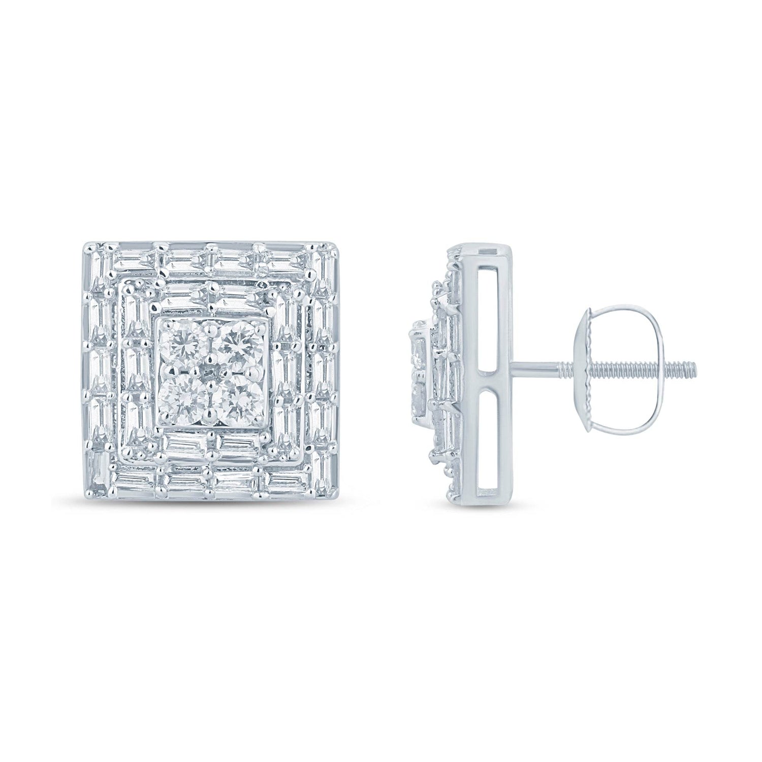 10 Karat White Gold 2.00 Carat Diamond Square Earring - Picasso Gold & Diamond Jewelry