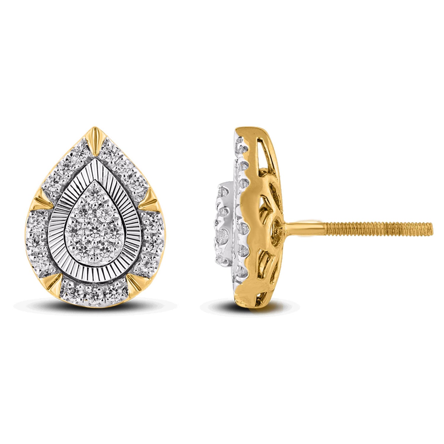 10 Karat Two-Tone (White and Yellow) Gold 0.33 Carat Diamond Pear Earrings - Picasso Gold & Diamond Jewelry