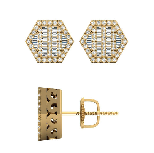 10 Karat Yellow Gold 0.60 Carat Diamond Hexagon Earrings-0130004-YG