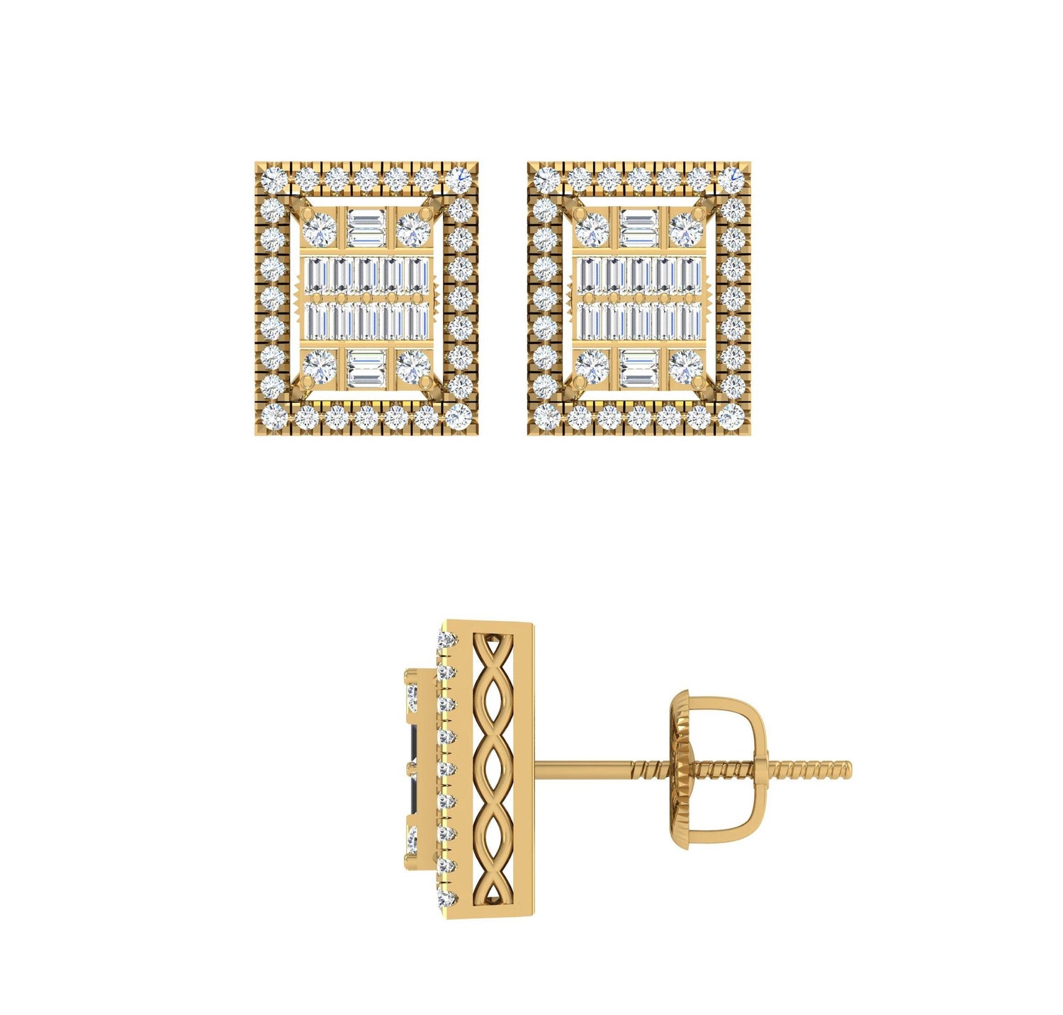 10 Karat Yellow Gold 0.65 Carat Diamond Square Earrings - Picasso Gold & Diamond Jewelry
