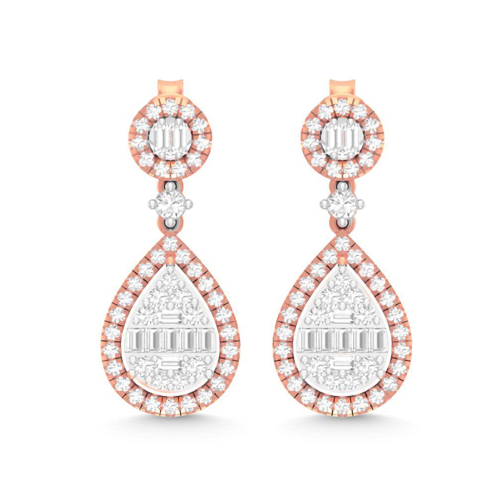 14 Karat Two-Tone (Rose and White) Gold 0.90 Carat Diamond Pear Dangling - Picasso Gold & Diamond Jewelry