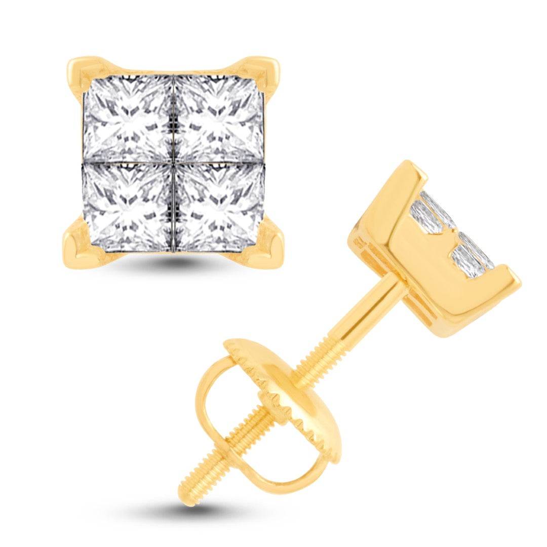 14 Karat All Yellow Gold 0.45 Carat Diamond Square Earrings