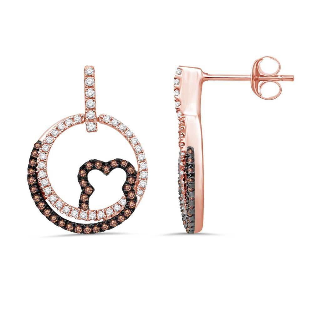 14 Karat Rose Gold 0.56 Carat Diamond Brown and White Diamond Fashion Dangling - Picasso Gold & Diamond Jewelry