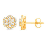 10 Karat All Yellow Gold 0.44 Carat Diamond Flower Earrings - Picasso Gold & Diamond Jewelry