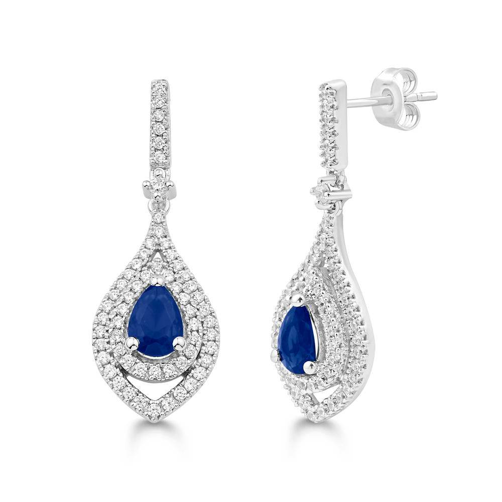 14 Karat White Gold 0.61 Carat Diamond Diamond 0.93 Carat Diamond Sapphire Teardrop Earrings - Picasso Gold & Diamond Jewelry