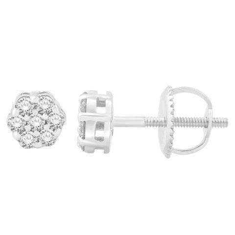 10 Karat White Gold 0.25 Carat Diamond Flower Earrings - Picasso Gold & Diamond Jewelry