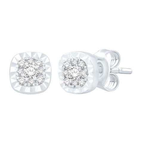 10 Karat White Gold 0.26 Carat Diamond Cushion Earrings