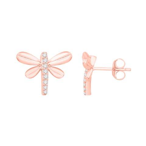 14 Karat Rose Gold 0.09 Carat Diamond Dragonfly Earrings - Picasso Gold & Diamond Jewelry