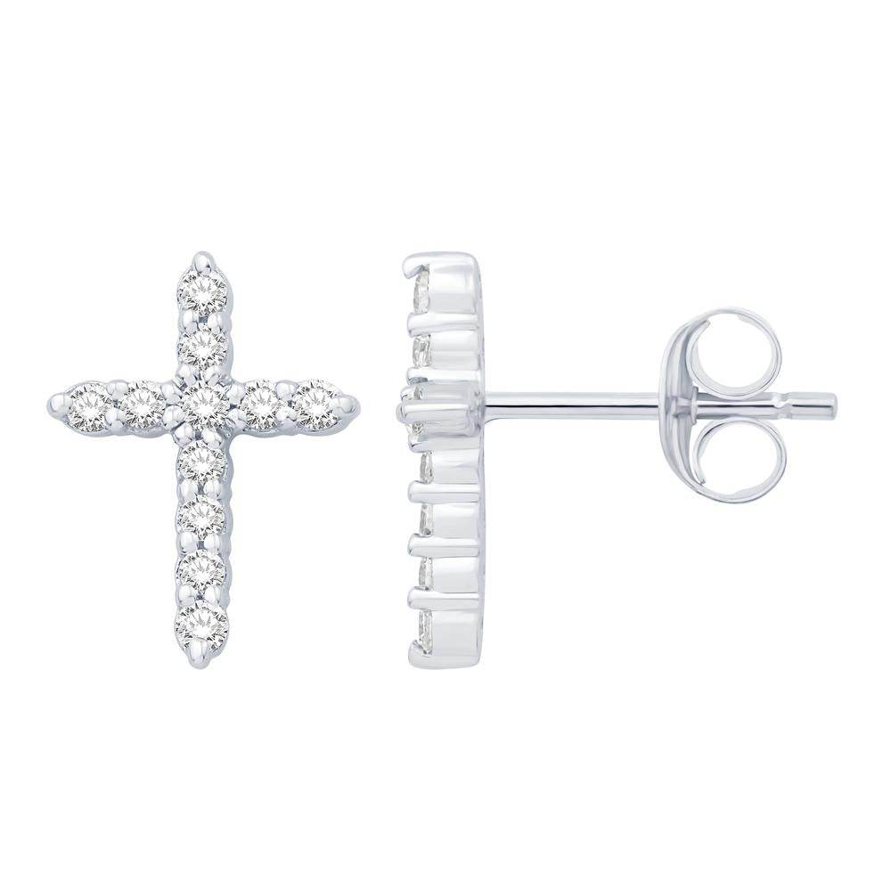 14 Karat White Gold 0.34 Carat Diamond Cross Earrings - Picasso Gold & Diamond Jewelry