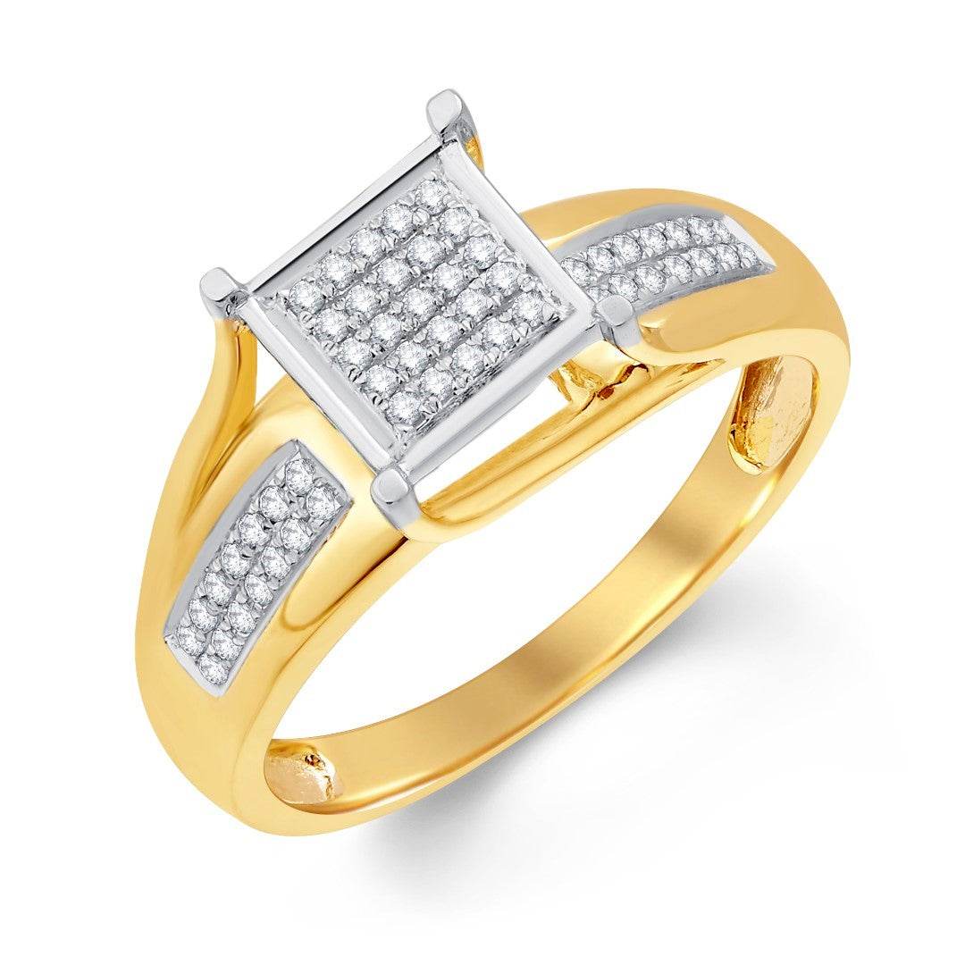 10 Karat Yellow Gold 0.15 Carat Diamond Square Ladies Ring - Picasso Gold & Diamond Jewelry