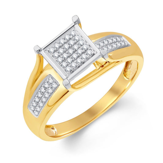 10 Karat Yellow Gold 0.15 Carat Diamond Square Ladies Ring