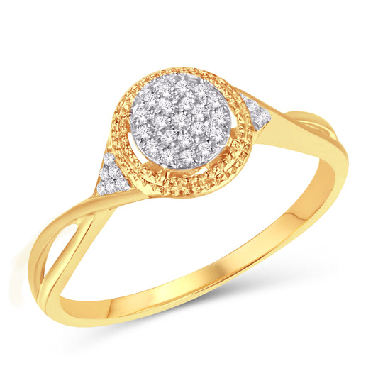 10 Karat Yellow Gold 0.10 Carat Diamond Round Halo Intertwined Shank Ladies Ring
