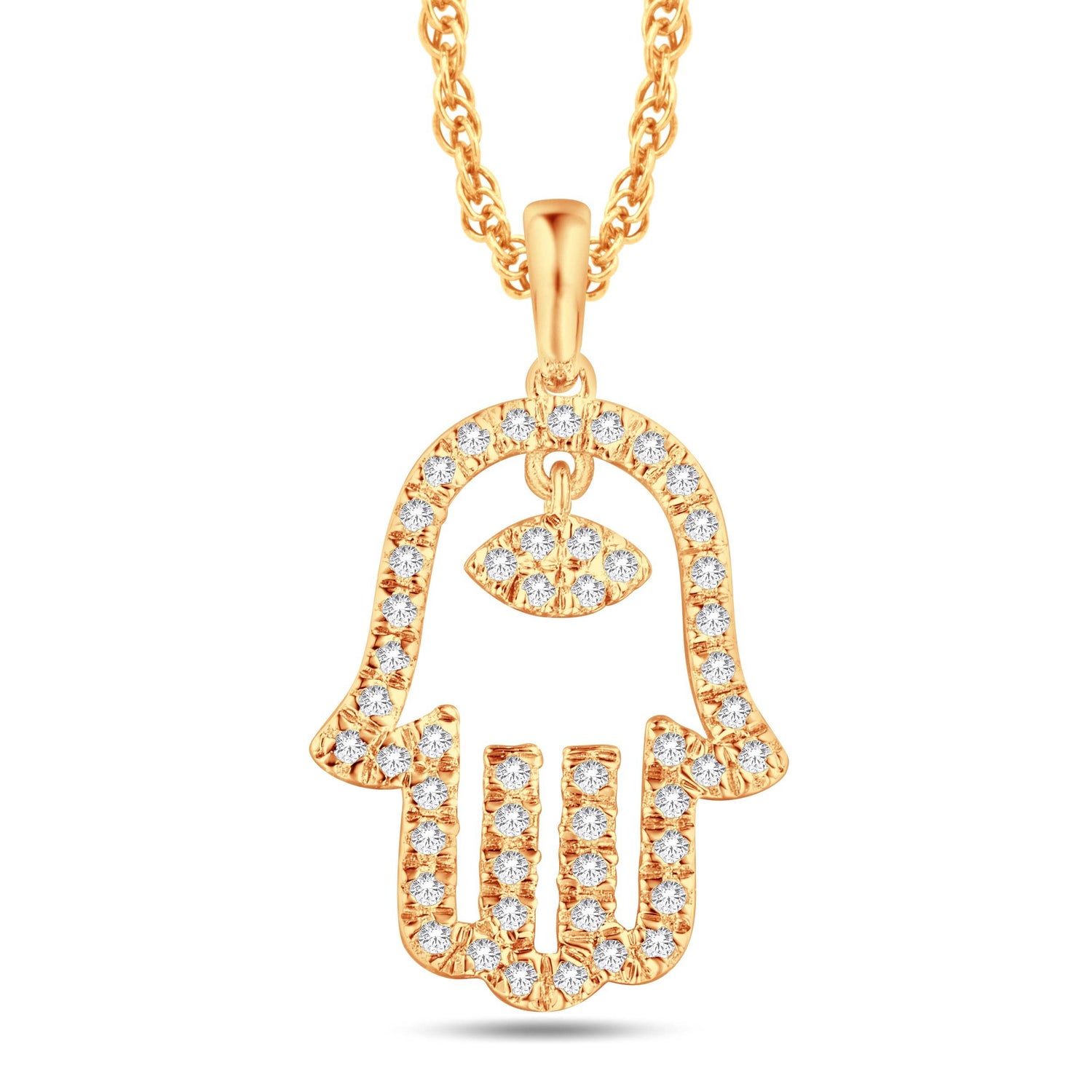 10 Karat All Yellow Gold 0.16 Carat Diamond Hamsa Pendant - Picasso Gold & Diamond Jewelry