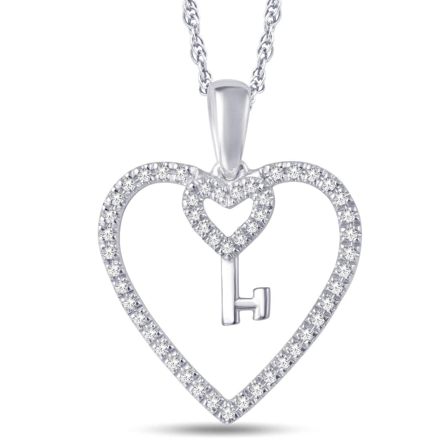 10 Karat White Gold 0.15 Carat Heart & Key Shape Pendant - Picasso Gold & Diamond Jewelry
