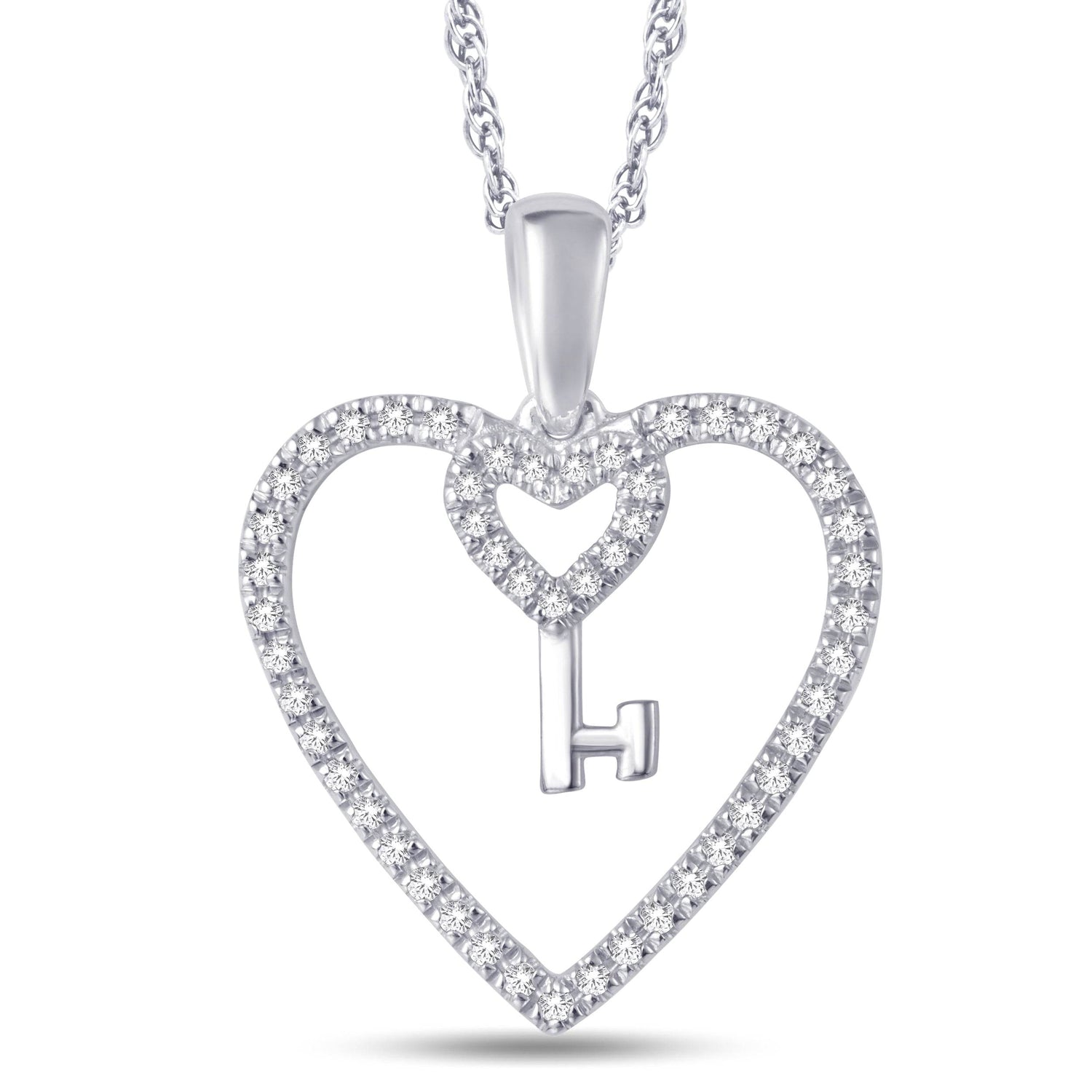 10 Karat White Gold 0.15 Carat Heart & Key Shape Pendant - Picasso Gold & Diamond Jewelry