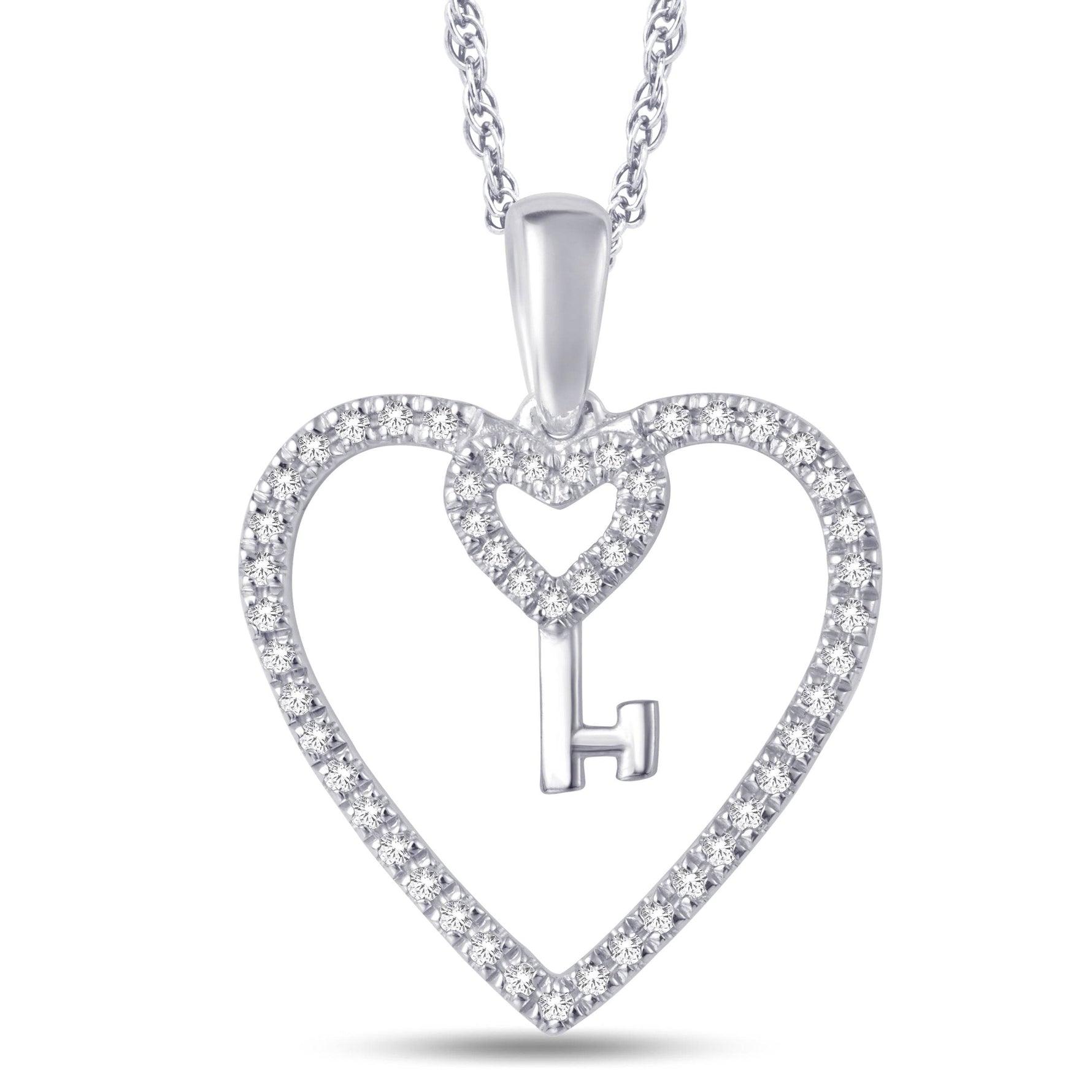 10 Karat White Gold 0.15 Carat Heart & Key Shape Pendant - Picasso Gold & Diamond Jewelry