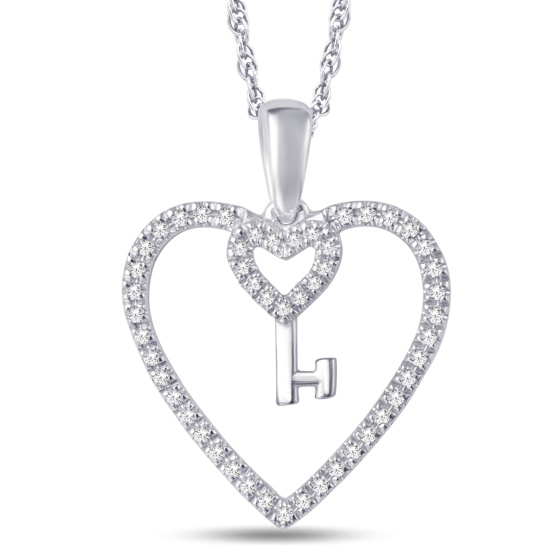 10 Karat White Gold 0.15 Carat Heart & Key Shape Pendant - Picasso Gold & Diamond Jewelry