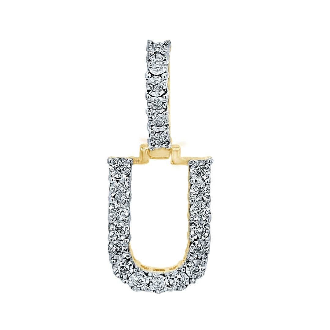 10 Karat Yellow Gold 0.20 Carat Diamond Initial (U) HipHop Pendant - Picasso Gold & Diamond Jewelry