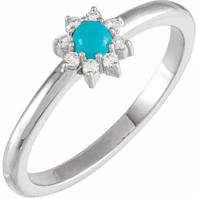 14K Yellow Natural Turquoise & .07 CTW Natural Diamond Halo-Style Ring - Picasso Gold & Diamond Jewelry