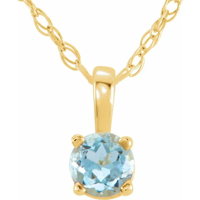 14K Yellow 4 mm Natural Aquamarine Youth Solitaire 16" - 18" Necklace
