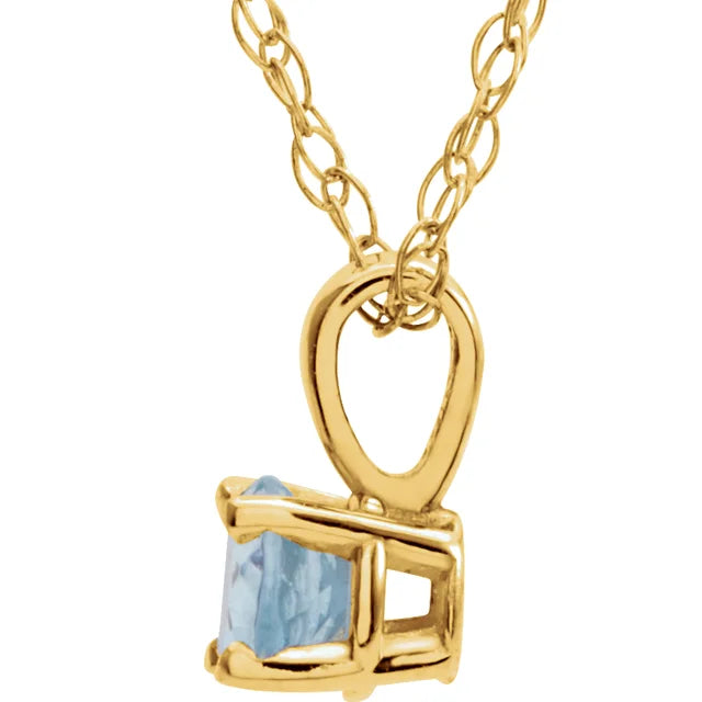 14K Yellow 4 mm Natural Aquamarine Youth Solitaire 16" - 18" Necklace
