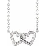 14K White .05 CTW Natural Diamond Petite Double Interlocking Heart 16-18" Necklace - Picasso Gold & Diamond Jewelry