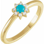 14K Yellow Natural Turquoise & .07 CTW Natural Diamond Halo-Style Ring - Picasso Gold & Diamond Jewelry