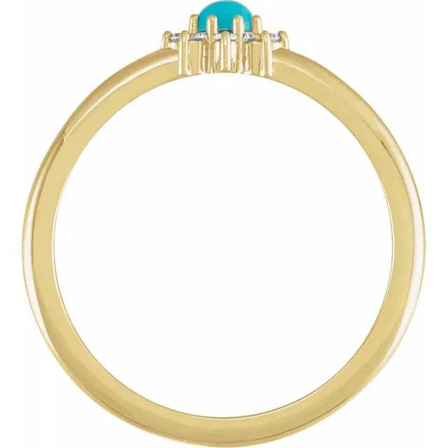 14K Yellow Natural Turquoise & .07 CTW Natural Diamond Halo-Style Ring - Picasso Gold & Diamond Jewelry